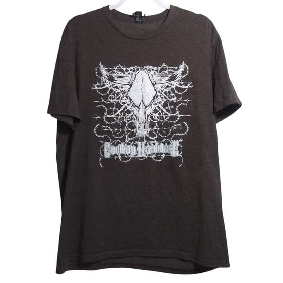 Cowboy Hardware Men's Brown Barbed Skull Graphic T-Shirt  Size XL - Picture 2 of 7